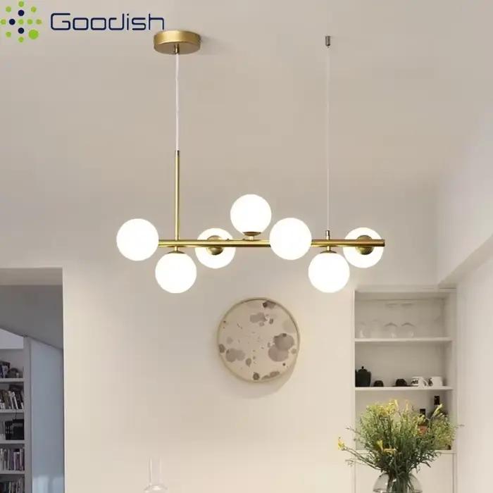Boule de pierre de verre nordique de luxe moderne 9 têtes anneaux pendentif LED lumières Art lampes créatives pour cuisine décoration de la maison lustre