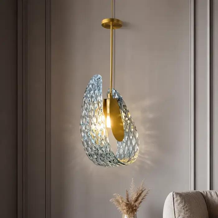 Lampe suspendue de luxe en verre bleu cuivre