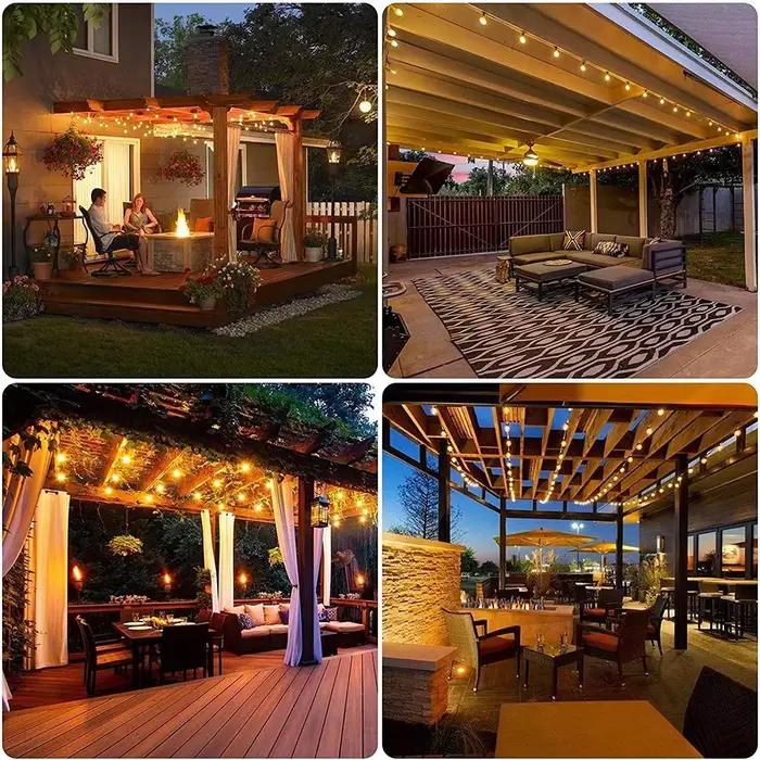 Guirlande lumineuse LED d'extérieur avec ampoules incassables G40, télécommande à énergie solaire, étanche IP65, pour cour, jardin, balcon