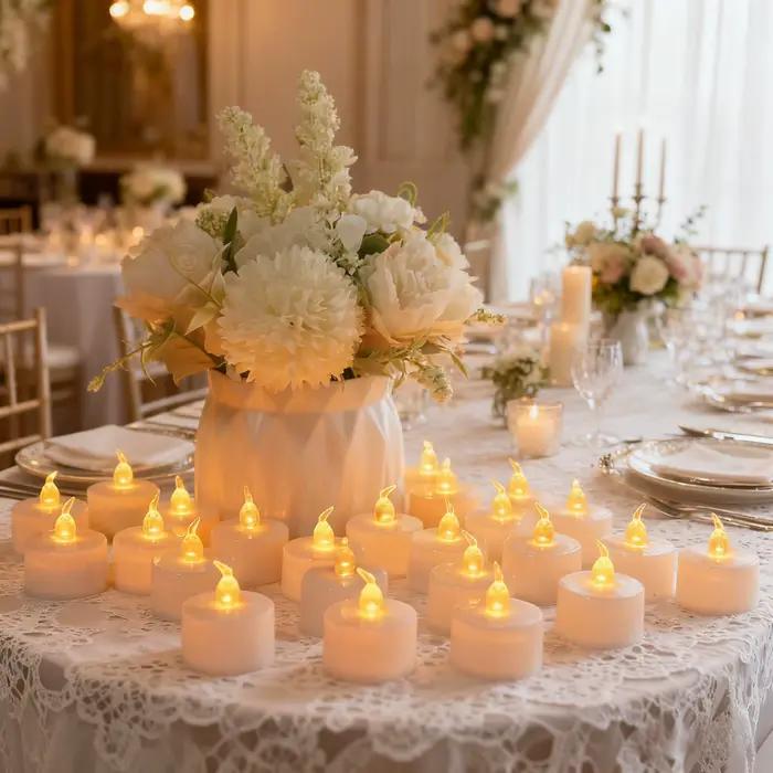 Bougies chauffe-plat LED sans flamme, jaune chaud/blanc, alimentées par batterie, pour décoration d'anniversaire de mariage et de noël, paquet de 12/24