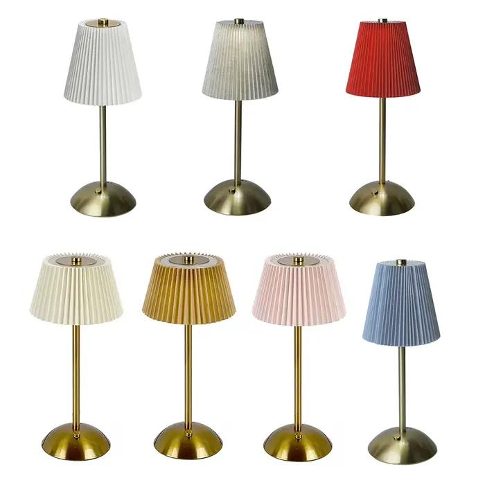 Lampe de Table sans fil, lumière de couchage à intensité variable, Rechargeable par USB, lampe de bureau Portable en métal avec abat-jour plissé pour chambre à coucher et étude