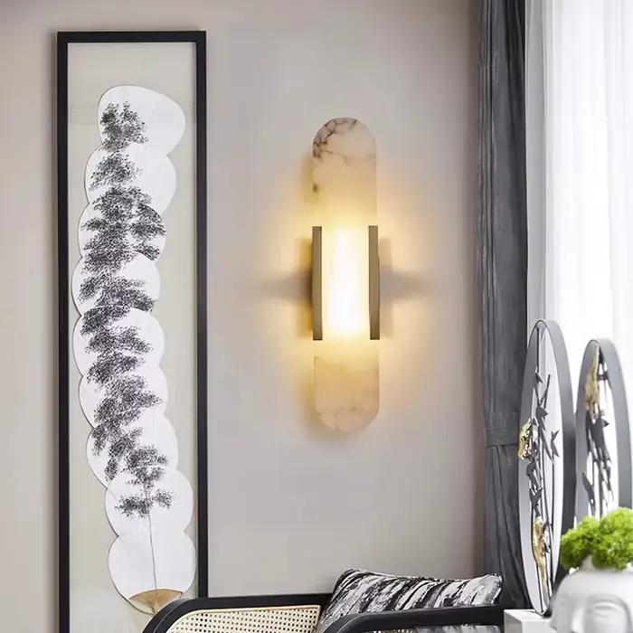 Lampes de chevet en marbre de style nordique moderne haut de gamme, éclairage mural pour salon, décoration élégante de la pièce, éclairage mural LED en marbre pour l'intérieur