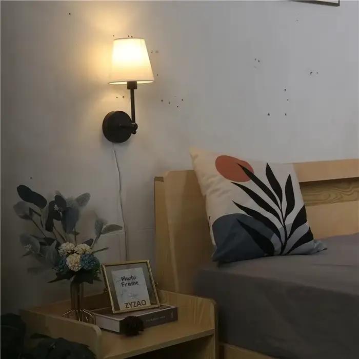 Applique Murale Rétro Américaine pour Chambre à Coucher, Lampe de oral et, HOMirror, Lustre de Luxe, Abat-Jour en Tissu, TV, Luminaires Muraux