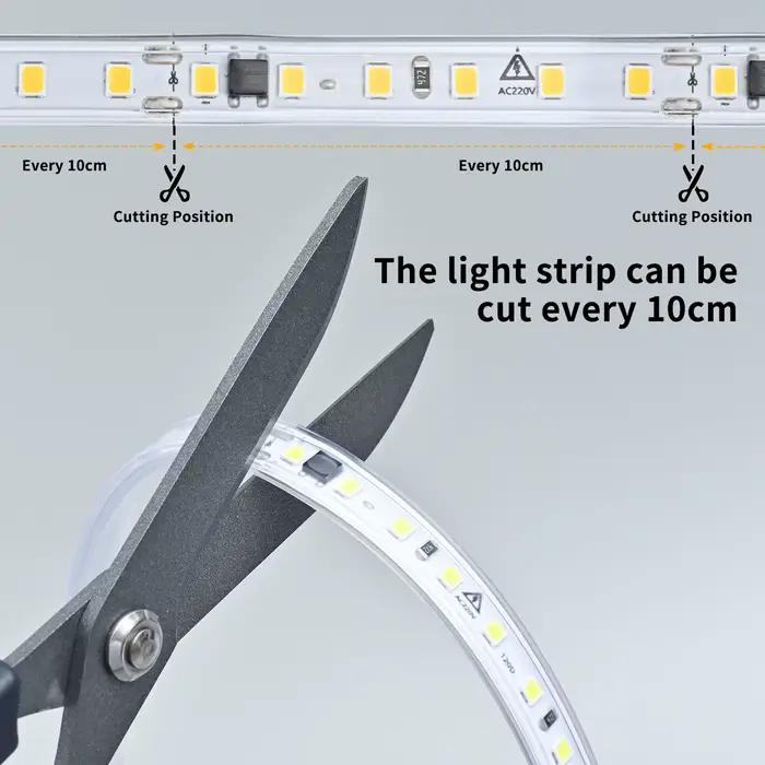 Bande lumineuse LED étanche 220V, haute luminosité, 120 diodes/m, pour la décoration de la maison, cuisine, jardin extérieur, avec interrupteur