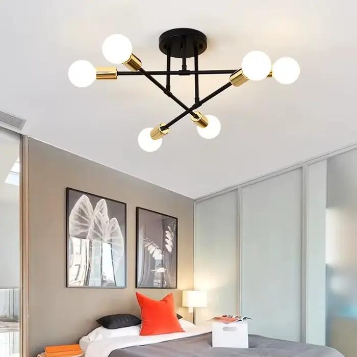 Plafonnier Vintage suspension Multiple E27 Base de lampe 6 têtes noir/blanc/or pour salon moderne simplicité LED plafond