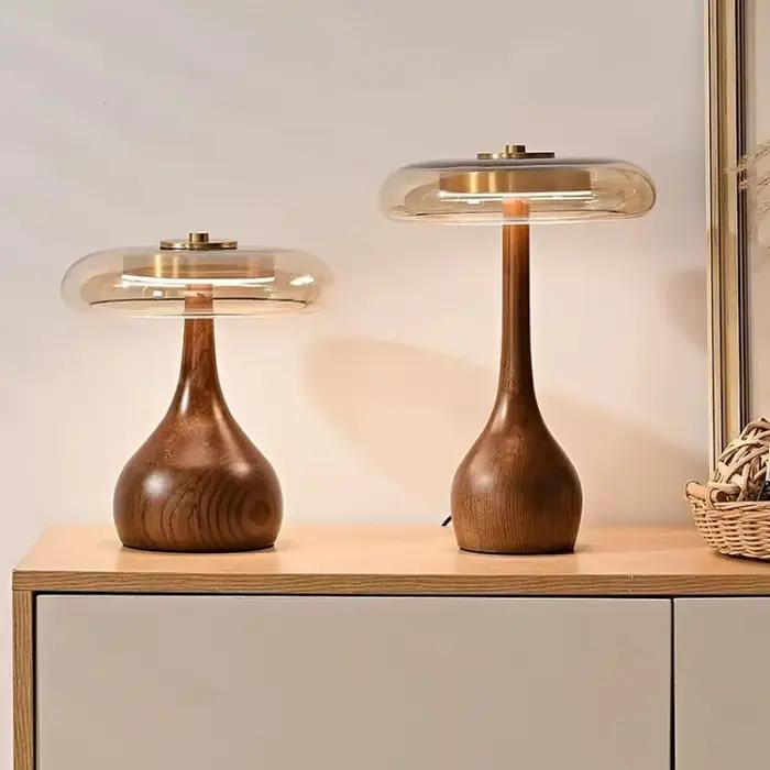 Lampe de table en bois et verre de style rétro élégante pour chambre salon bureau d'études et hôtel ```