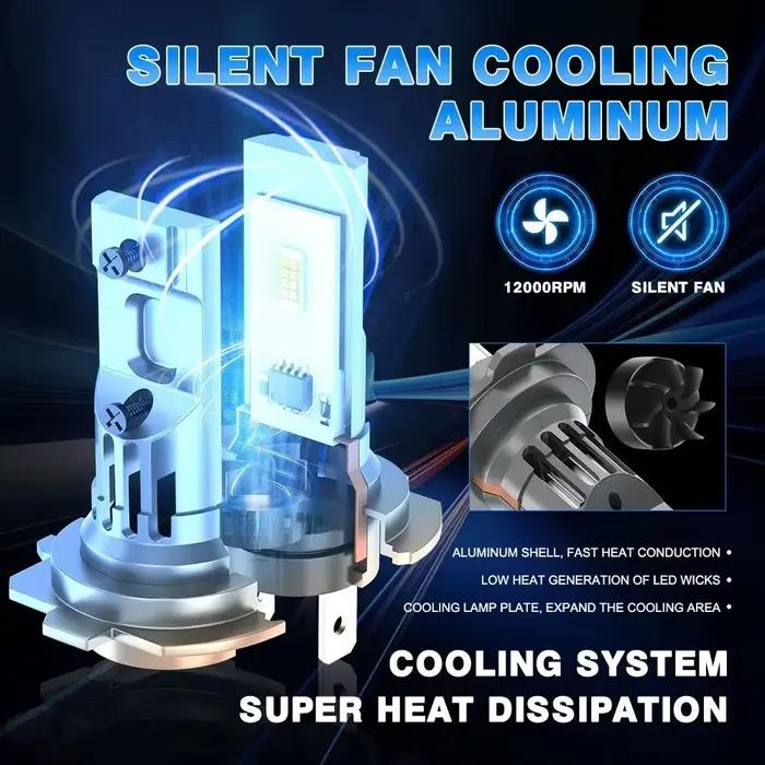 Ampoules LED H7 CANBUS, taille 1:1, sans fil, pour phares de voiture, Plug and Play, lampe auto Turbo avec refroidissement par ventilateur, 6000K, ampoule LED H7