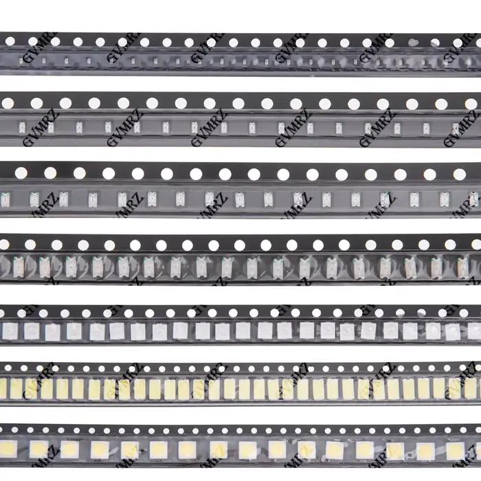 100 pièces de puces de diodes LED SMD 3528 5050 5730, tailles assorties 0402 0603, plusieurs couleurs pour électronique DIY sur PCB 0805 1206