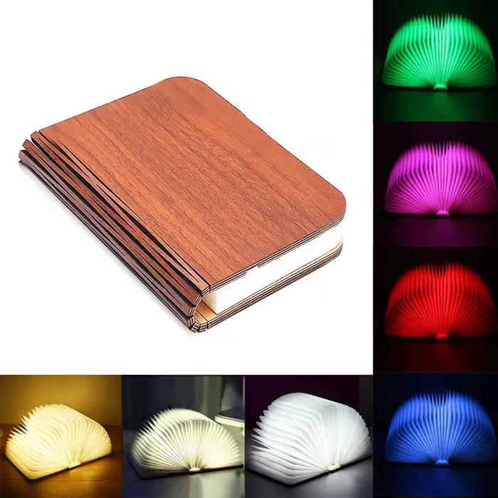 3D en bois pliable LED livre veilleuse 3/5 couleurs d'éclairage 5V USB Rechargeable magnétique bureau lampe de Table chambre chevet décor