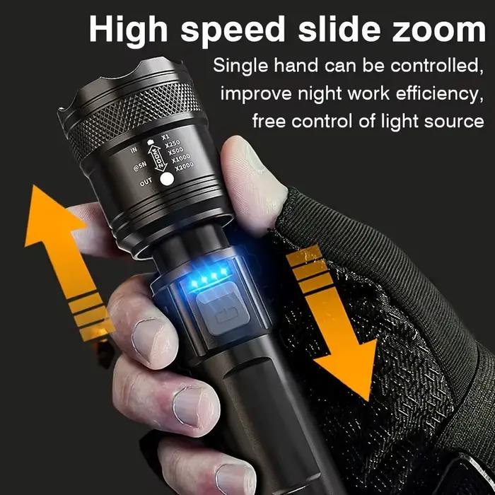 Lampe de poche à Zoom télescopique, torche haute puissance, lampe de poche LED Rechargeable par USB, lanterne tactique Portable, lumière forte pour l'extérieur