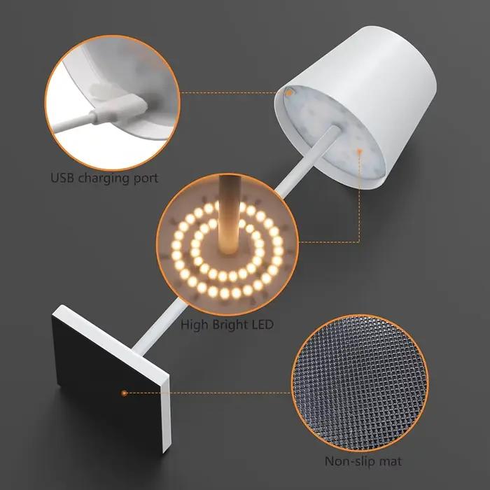Lampe de Table sans fil, lampe de chevet à intensité variable, éclairage d'ambiance de Restaurant pour intérieur et extérieur, noir métallisé