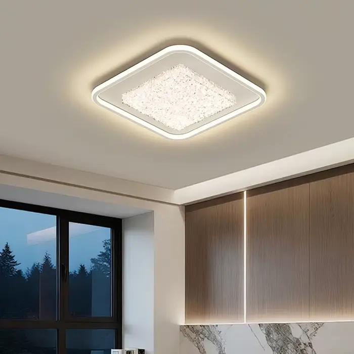 Plafonnier LED carré moderne de luxe, encastré, avec cristaux incrustés, à intensité variable, pour chambre à coucher, bureau, maison, éclairage intérieur, lampe décorative