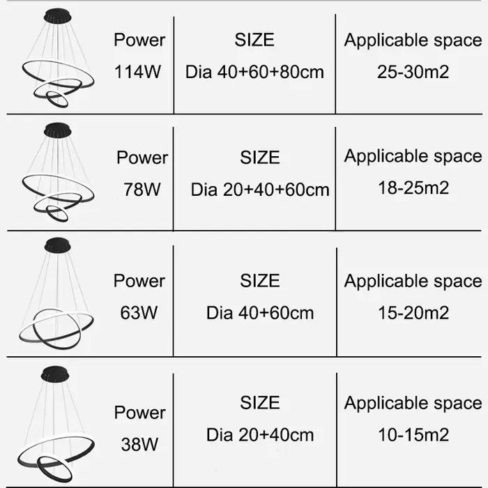 Lampe à suspension moderne anneaux LED cercle plafond suspendu lustre noir Loft salon salle à manger cuisine luminaire intérieur