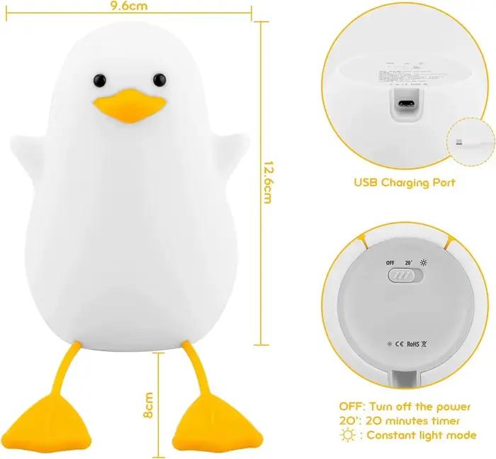 Lampe LED en forme de canard mignonne pour chambre d'enfant avec contrôle tactile pour vacances et occasions spéciales