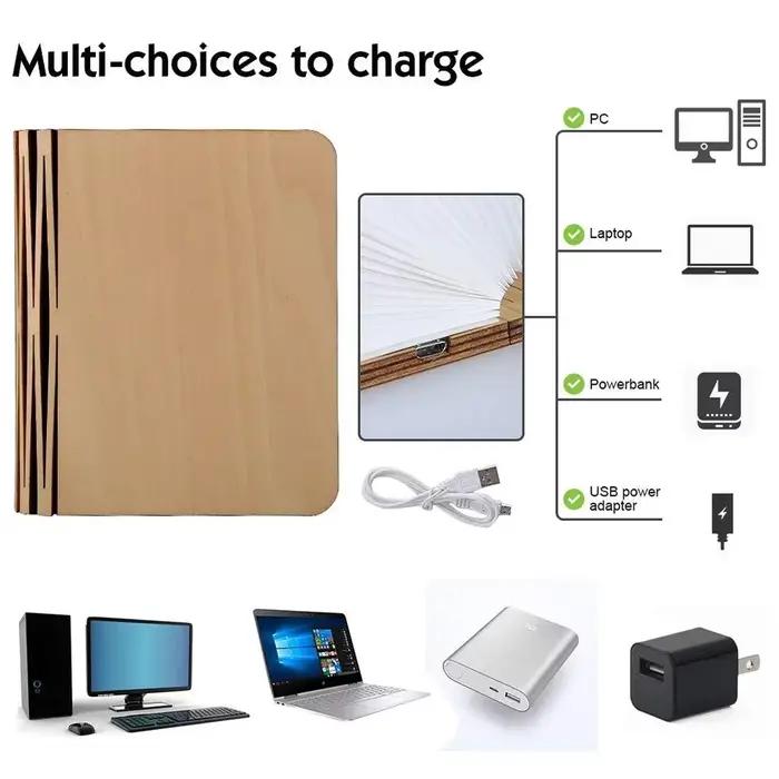 3D en bois pliable LED livre veilleuse 3/5 couleurs d'éclairage 5V USB Rechargeable magnétique bureau lampe de Table chambre chevet décor