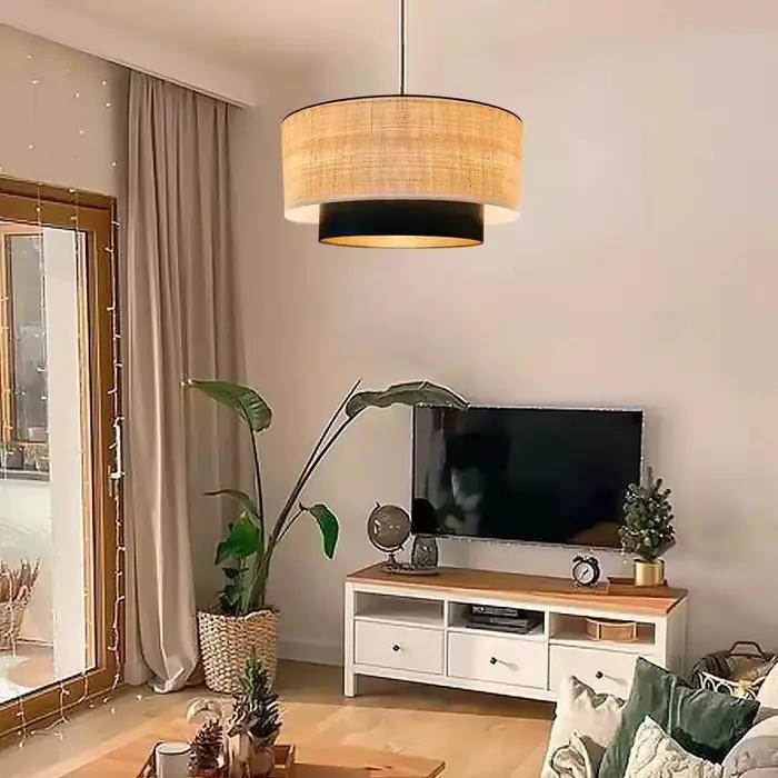 Plafonnier LED Multicouche Rustique en Tissu