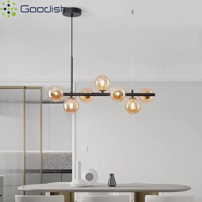 Boule de pierre de verre nordique de luxe moderne 9 têtes anneaux pendentif LED lumières Art lampes créatives pour cuisine décoration de la maison lustre