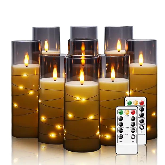 Bougies pilier LED sans flamme vacillantes avec télécommande et chaîne étoile intégrée pour souhaiter mariage, fête de noël, décoration de la maison