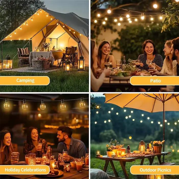 Guirlande lumineuse LED d'extérieur avec ampoules incassables G40, télécommande à énergie solaire, étanche IP65, pour cour, jardin, balcon