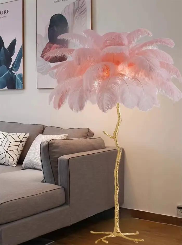 Lampadaire sur pied en plumes blanc LED pour salon