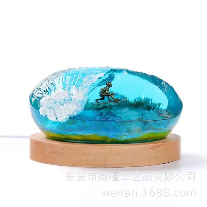Lampe de chevet en résine, corail océanique, mini-lampe de table, micro-paysage miniature, décoration créative faite à la main, ornement de chambre à coucher, cadeau