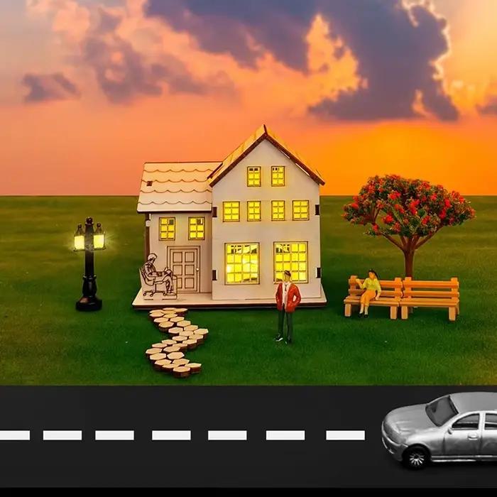 Modèle de Puzzle en bois 3D, lumière LED de noël, maison en bois, cabine lumineuse pour la décoration de la maison, maison en rondins, bricolage, décoration de fenêtre cadeau