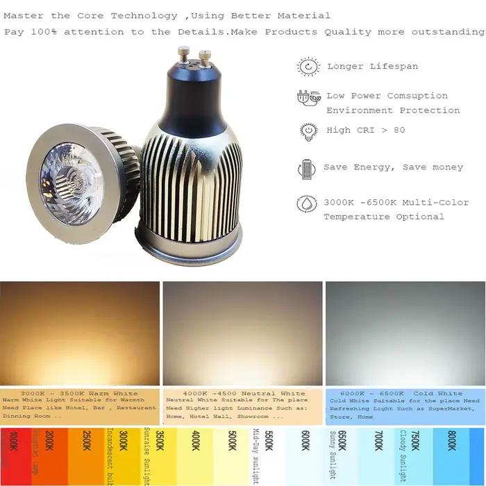 GD-Ampoule LED GU10 à faisceau 15 degrés, 7W, 9W, 12W, 15W, Ampoule GU10 AC220V, Ampoule LED Dimmable MR16 12V, Spot LED avec Aluminium Pur