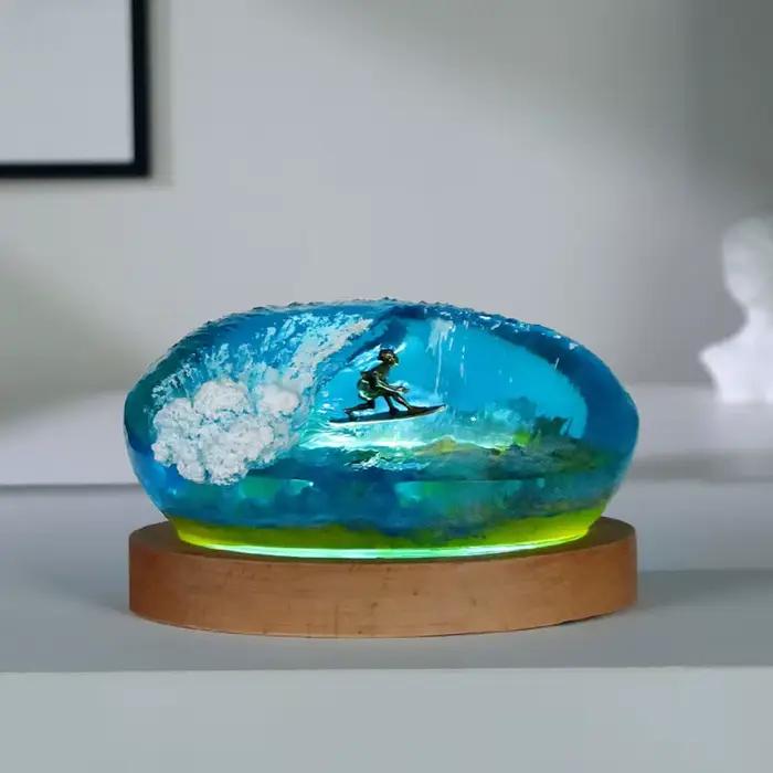 Lampe de chevet en résine, corail océanique, mini-lampe de table, micro-paysage miniature, décoration créative faite à la main, ornement de chambre à coucher, cadeau
