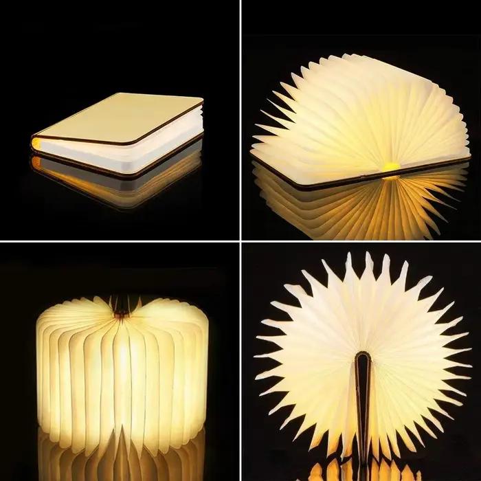 3D en bois pliable LED livre veilleuse 3/5 couleurs d'éclairage 5V USB Rechargeable magnétique bureau lampe de Table chambre chevet décor