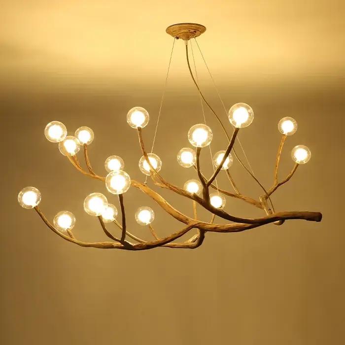 Lustre LED Vintage en Résine avec Branches d'Arbre, Lampe Suspendue pour Salle à Manger