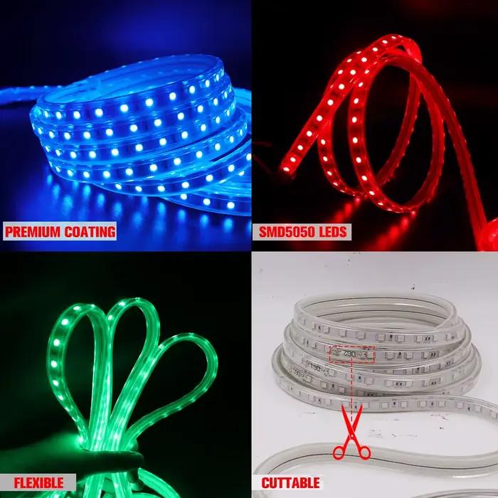 220V 5050 RGB LED bande haute luminosité Flexible lumière LED bande étanche IP67 LED bande extérieure décor à la maison lumière avec télécommande
