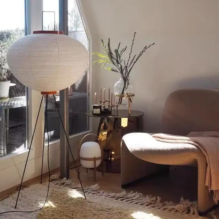 Noguchi Akari Lampadaire en papier de riz Lampe de bureau japonaise avec ampoule E27