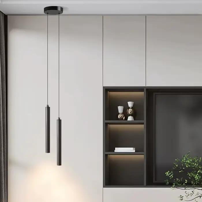 Lampes suspendues LED nordiques pour fond de télévision cuisine AC85-265V ligne réglable noire lustre suspendu luminaire