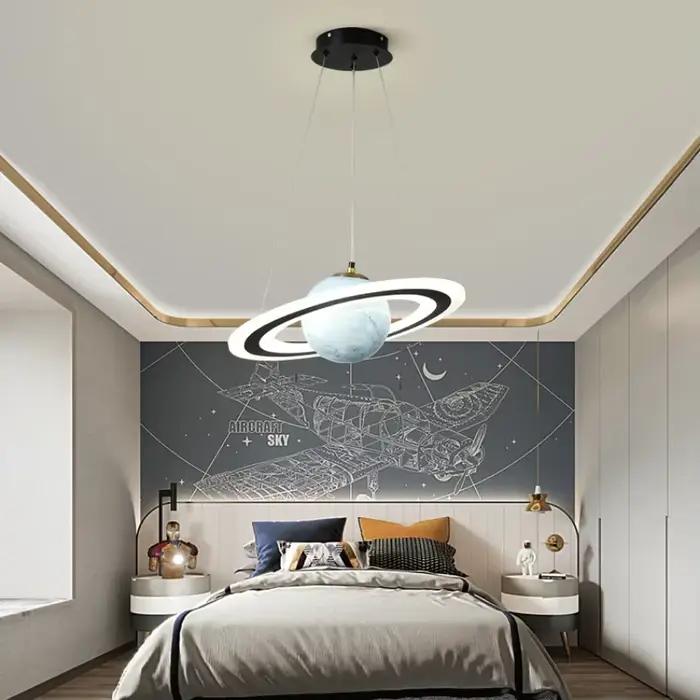 Moderne créatif pendentif LED lumière chambre d'enfants saturne lustre