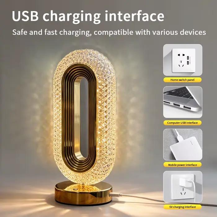 Lampe de chevet pour chambre à coucher, lampe tactile rechargeable, lampe ovale moderne en cristal, lampe de chevet pour dortoir, salon, bureau