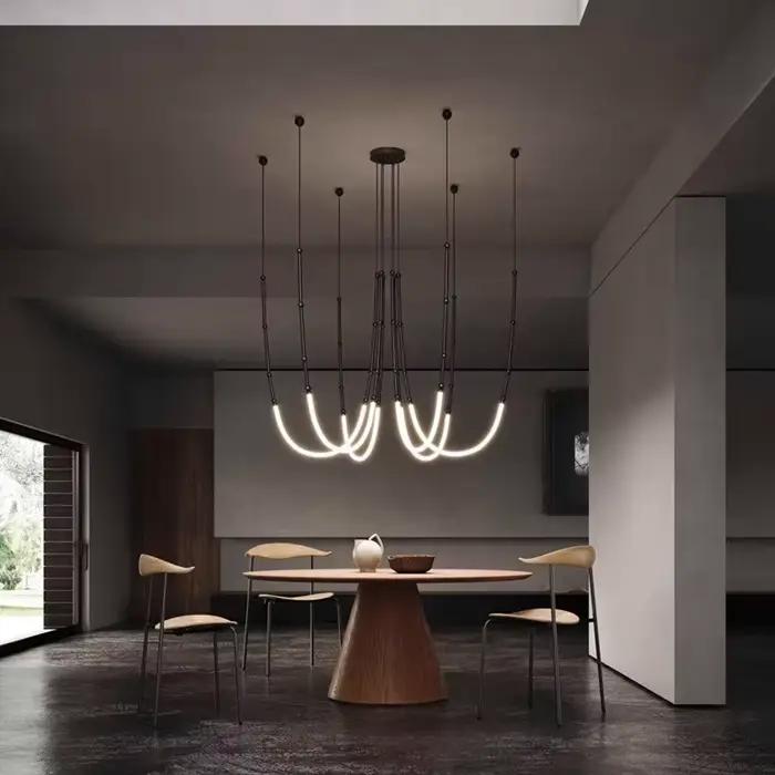 Éclairage suspendu linéaire moderne créatif suspension scandinave Led Art Bar lampe suspendue décor à la maison escalier lustre