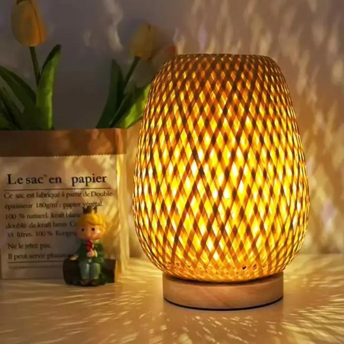 Lampe tissée en bambou pour chambre bureau et lecture lampe de table design moderne bambou durable décoration intérieure ambiance chaleureuse