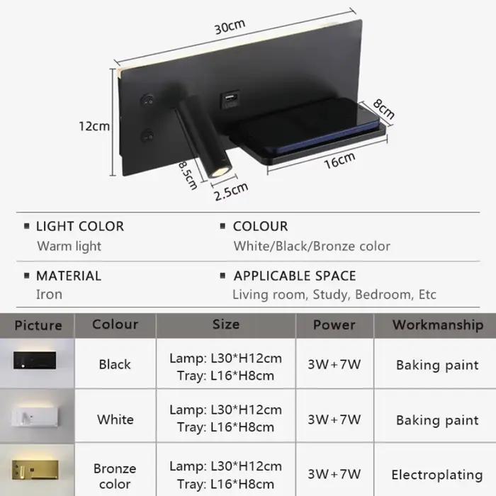 Applique murale LED moderne avec interface USB
