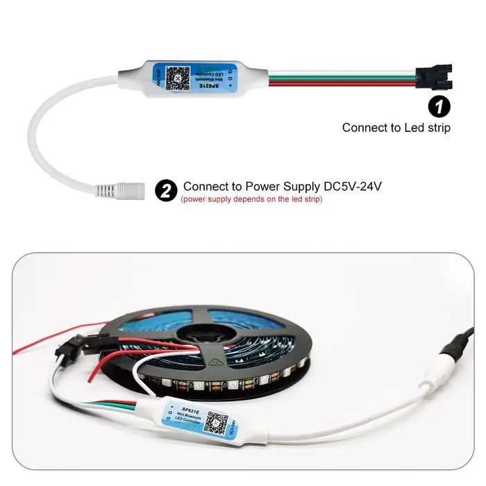 Lumière de bande de LED IOS Android DC5V-24V WS2812B Contrôleur Mini Musique Bluetooth App Contrôleur pour WS2812 WS2811 Piexls Adressable