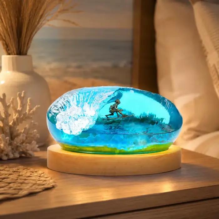 Lampe de chevet en résine, corail océanique, mini-lampe de table, micro-paysage miniature, décoration créative faite à la main, ornement de chambre à coucher, cadeau