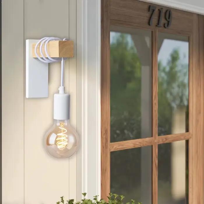 Applique murale nordique Vintage en fer et bois E27