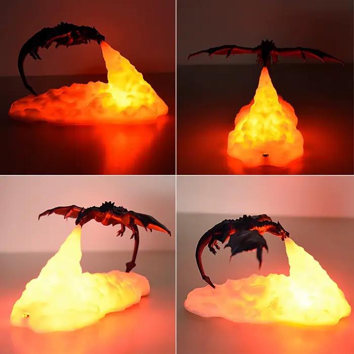 Lumière de Dragon de Feu imprimée en 3D rechargeable par USB pour enfants et adultes, lampe de bureau LED décorative pour camping et parties de jeux de société