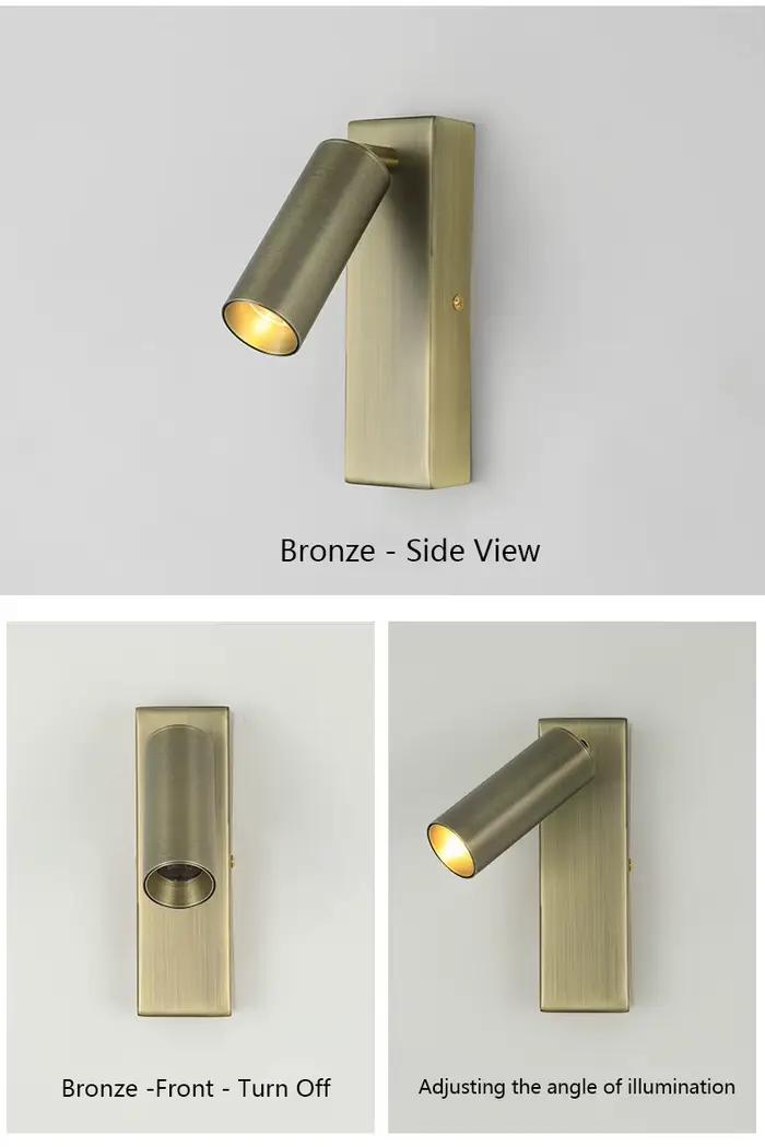 Applique Murale LED Rotative en Laiton, Noir, Blanc, Bronze, 3W, Luminaire Moderne Simple pour Chambre à Coucher, oral et, Hôtel
