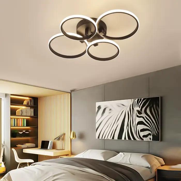 8/6/4 anneaux plafond moderne à LEDs lumières pour salon chambre salle d'étude plafonnier lustre noir/blanc plafonnier luminaire