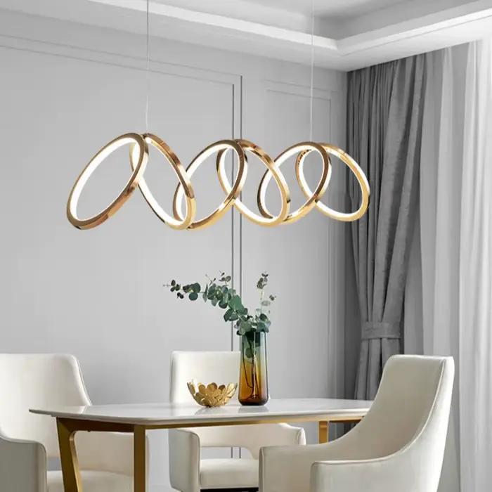Lustre moderne pendentif LED acier poli pour salon restaurant cuisine hôtel et autres espaces de vie élégants