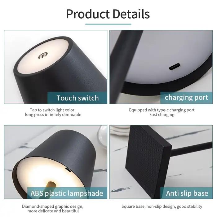 Lampe de table LED sans fil rechargeable pour chambre et bureau lampe tactile étanche pour lecture et travail confort nocturne