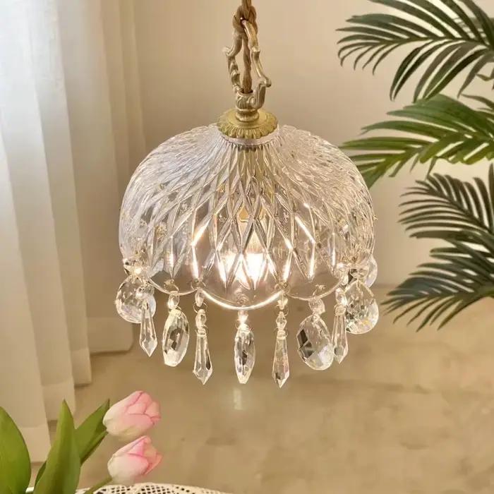 YEBMLP français rétro verre suspension intérieur LED luxe Art lustre chambre Bar Restaurant Table suspension avec ampoule E14