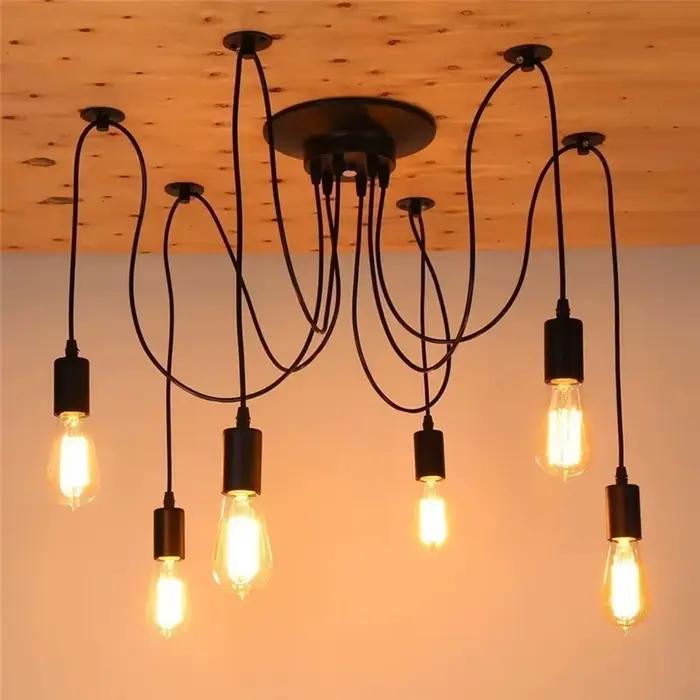 Vintage noir araignée suspension E27 Edison LED ampoule Multi Source de lumière rétro suspension lampe 1.2/1.5/2M Loft salle à manger éclairage