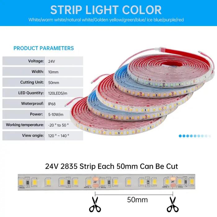 Bande Lumineuse LED Étanche IP68 Ruban Adhésif Flexible Sous-marin Extérieur Piscine 24V SMD2835 120 Diodes Couleur Émission Blanche Naturelle Bleu Jaune Rouge Rose Vert Occasions Spéciales