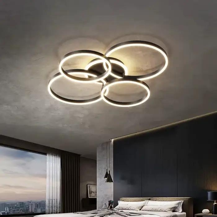 Lustre moderne à LED pour intérieur, plafonnier pour salon, bureau, chambre à coucher, anneaux ronds nordiques, décoration de la maison